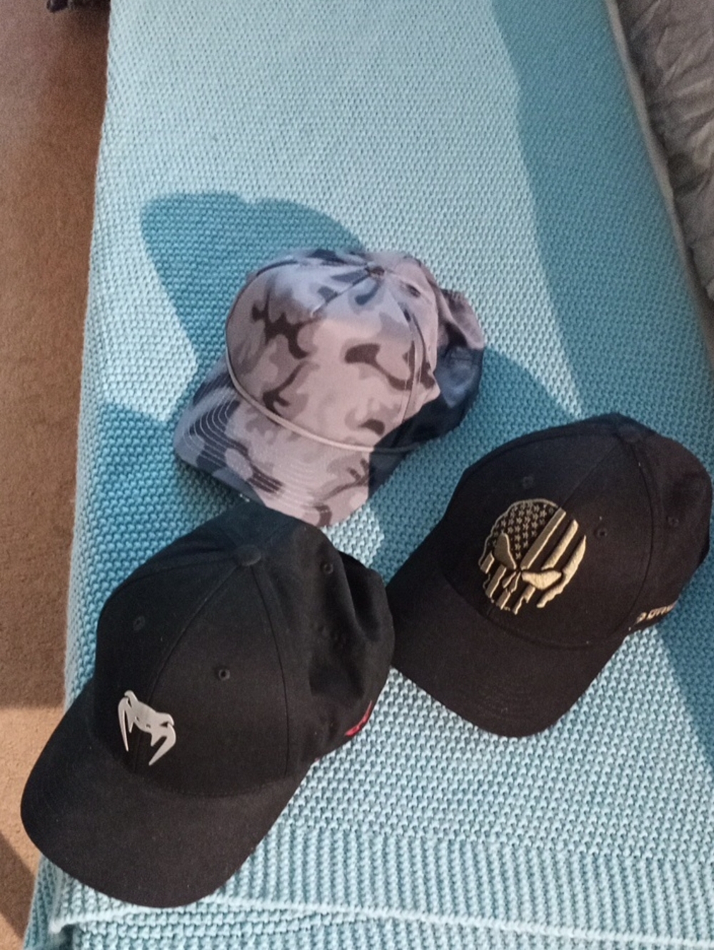 Three Casual Caps - Black & Grey Camo/ Combat Iron/ Dodge & Gasp L/XL